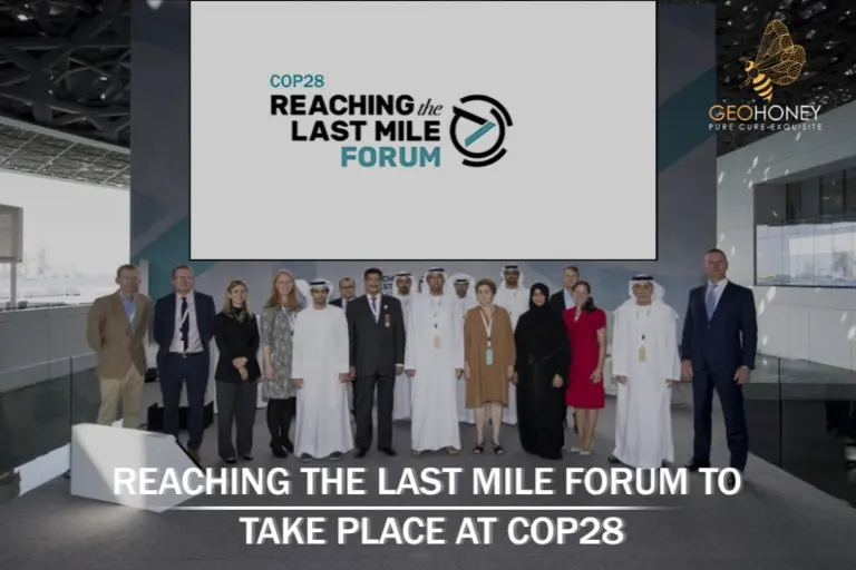 A group of people gathered at the Reaching the Last Mile Forum, part of Cop28, held in Expo City Dubai.
